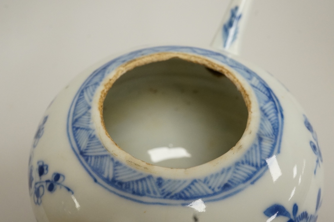 A Chinese blue and white teapot, with metal cover, Kangxi period, 10.5cm high